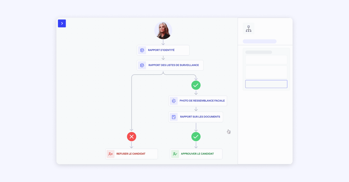 Un workflow Onfido Studio montrant une voie vers l'acceptation et le rejet.