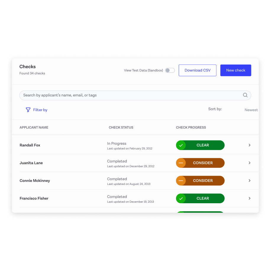 Onfido dashboard