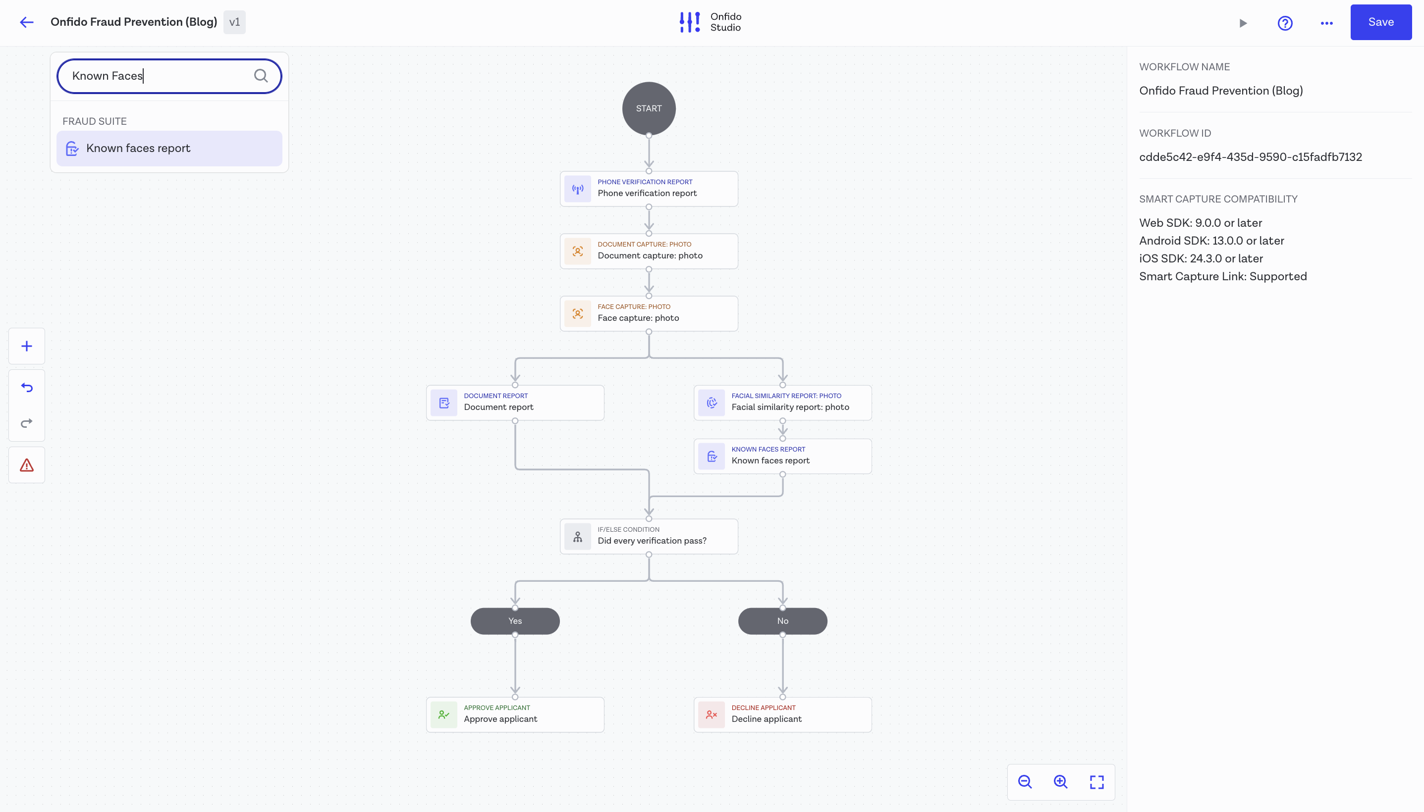 Onfido Studio Known Faces workflow